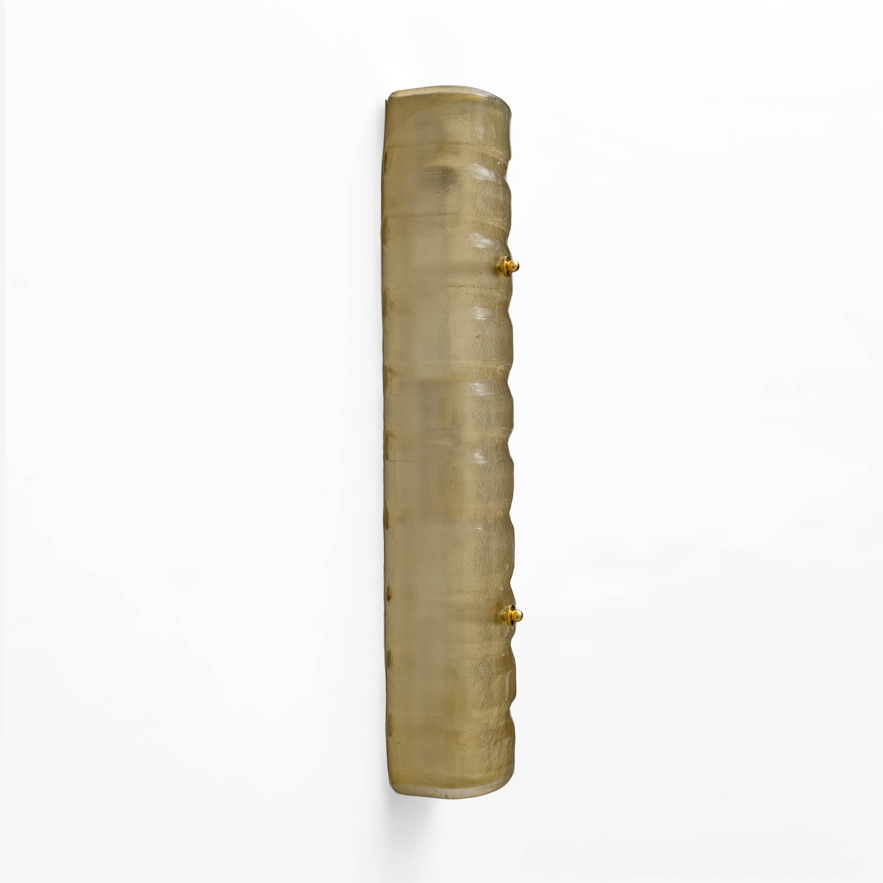 Pair of Murano Gold-Toned Frosted Glass and Brass Wall Sconces, Italy