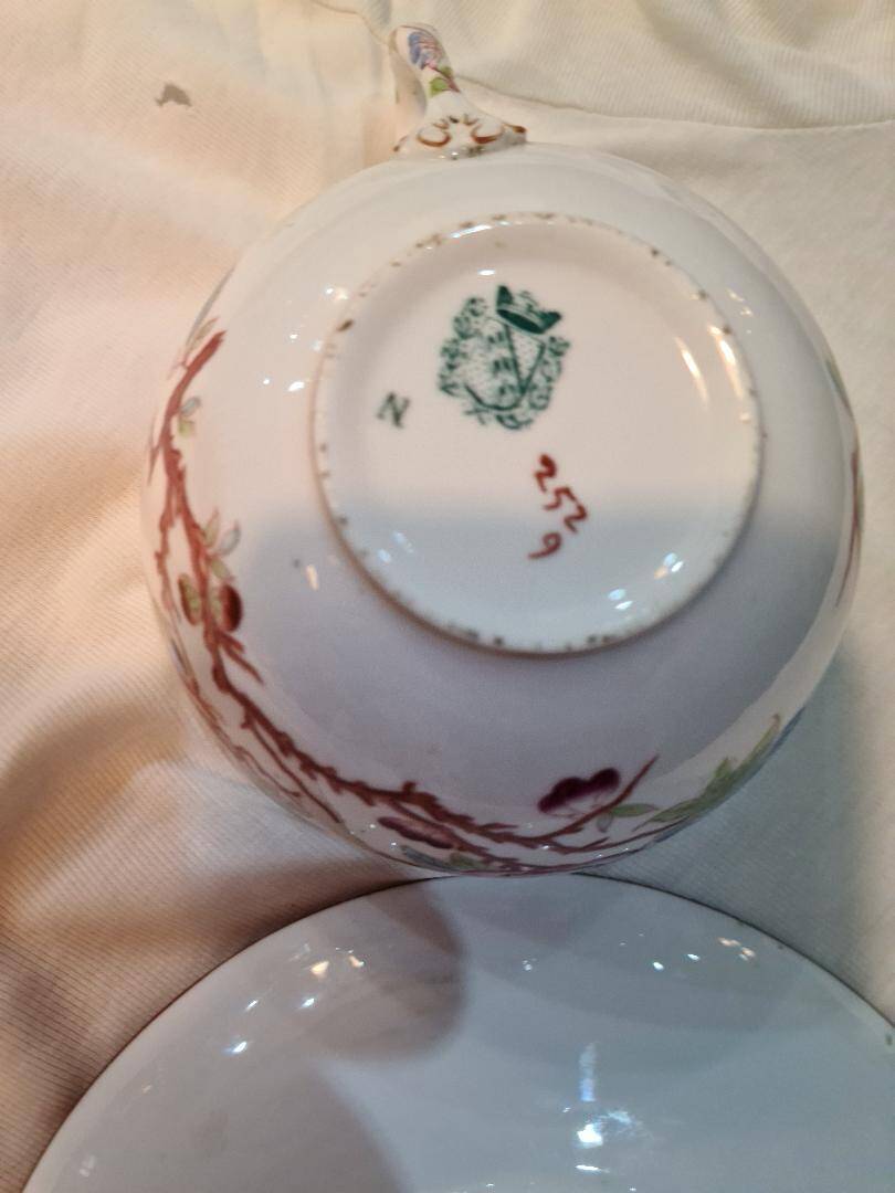 Rare mustache cup + Sargumines saucer with Fismes decoration 19th century