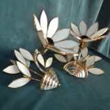Pair Applique Bouquet of Flowers Glass Pate Structure Metal Silver and Golden Fine Gold