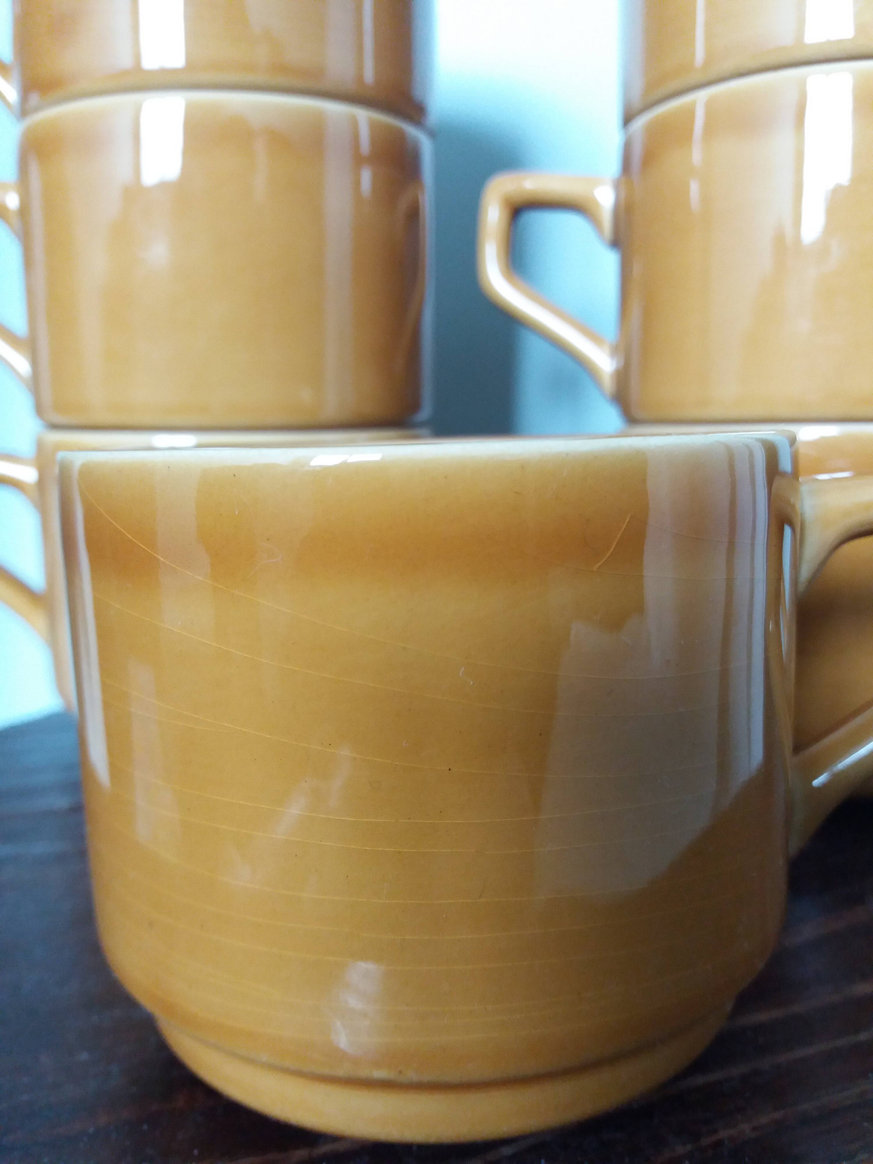 7-cup bistro coffee set in caramel mustard color