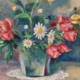 Vintage Original Still Life Flower Bouquet Vase Painting