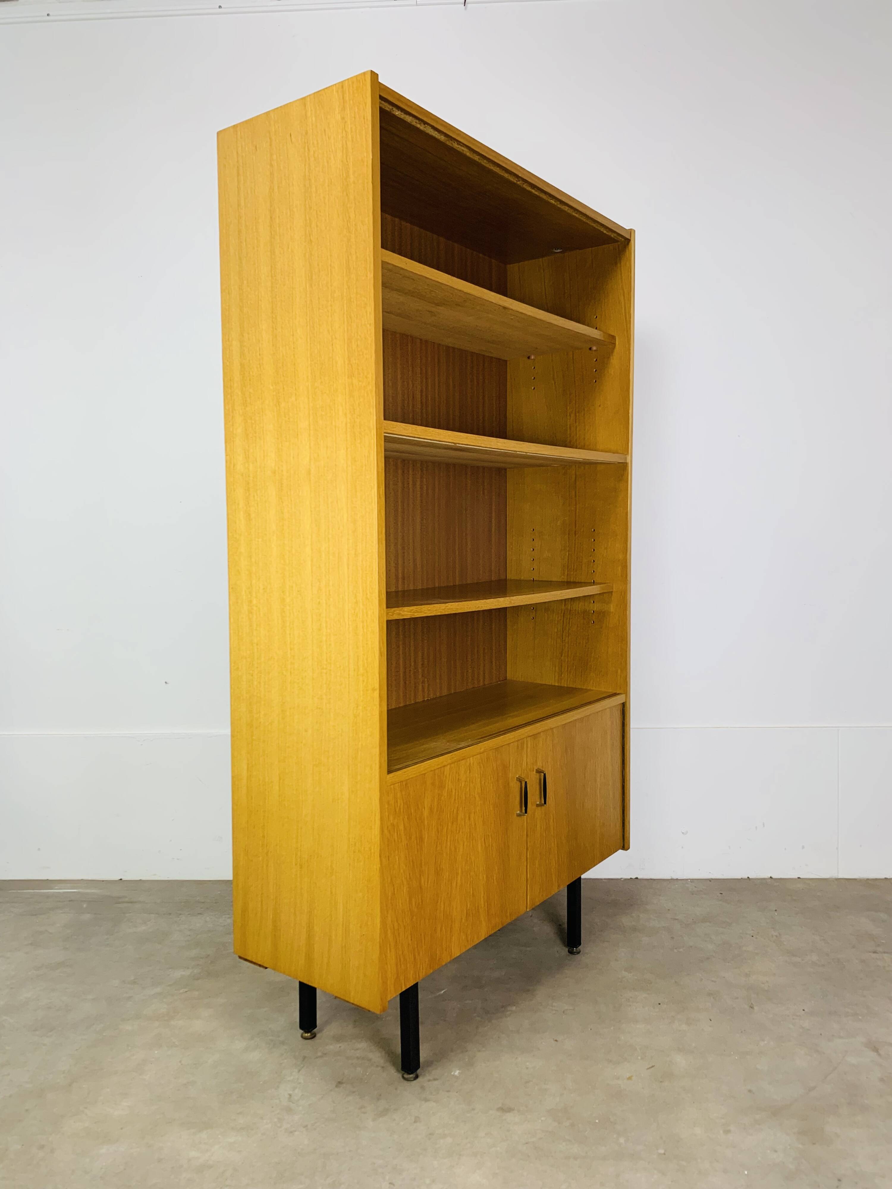 1950s modernist bookshelf, light oak, vintage