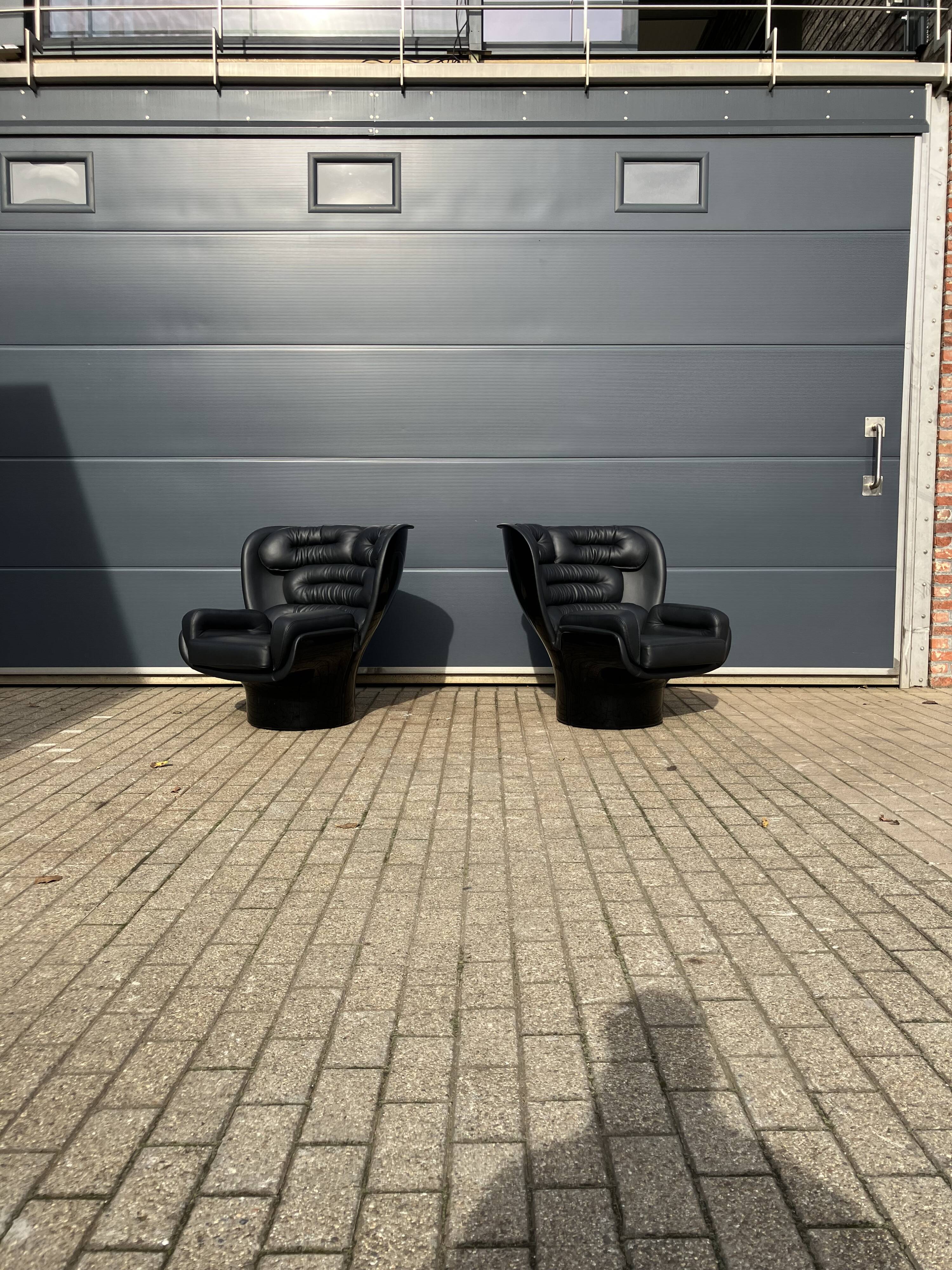 2x Joe Colombo Elda Longhi chair black on black, showroom condition!