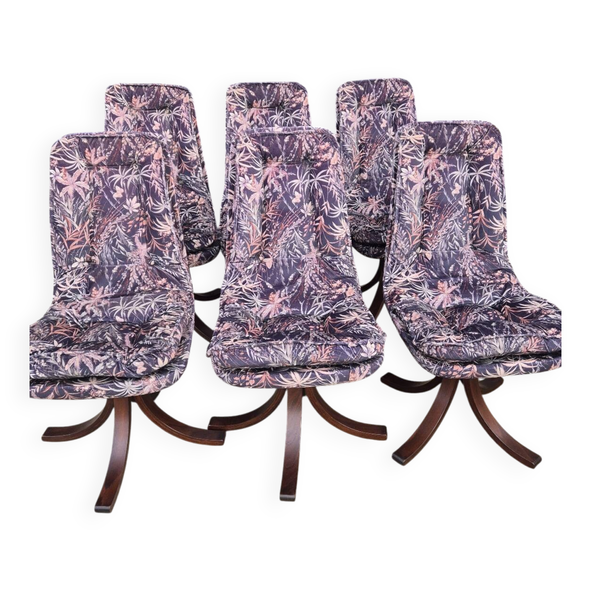 6 velvet and wood chairs from the 70s