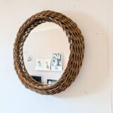 Round mirror in 60s design woven rattan