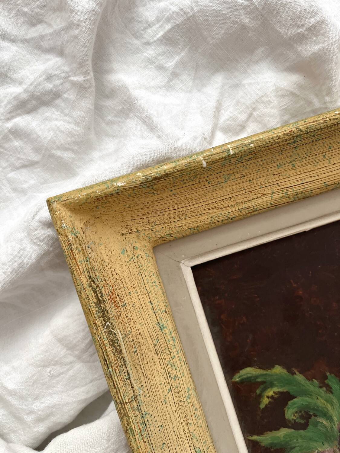 Antique painting, oil on cardboard, bouquet of anemones, signed