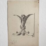 Old academic drawing ornament classical architecture late 19th century