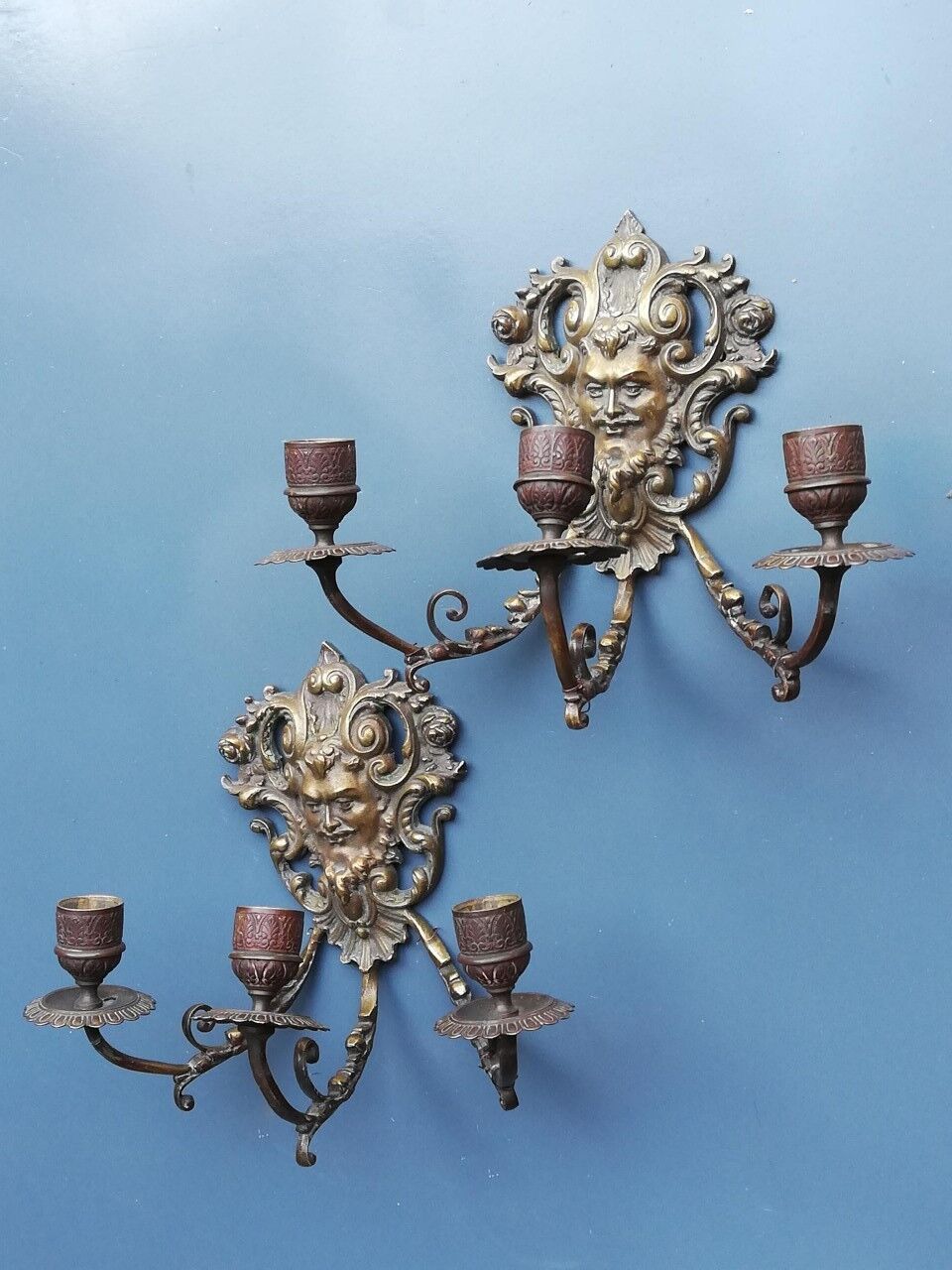 Pair of bronze candle holders
