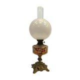 Lampe a pétrole en verre et régule patiné XX siècle