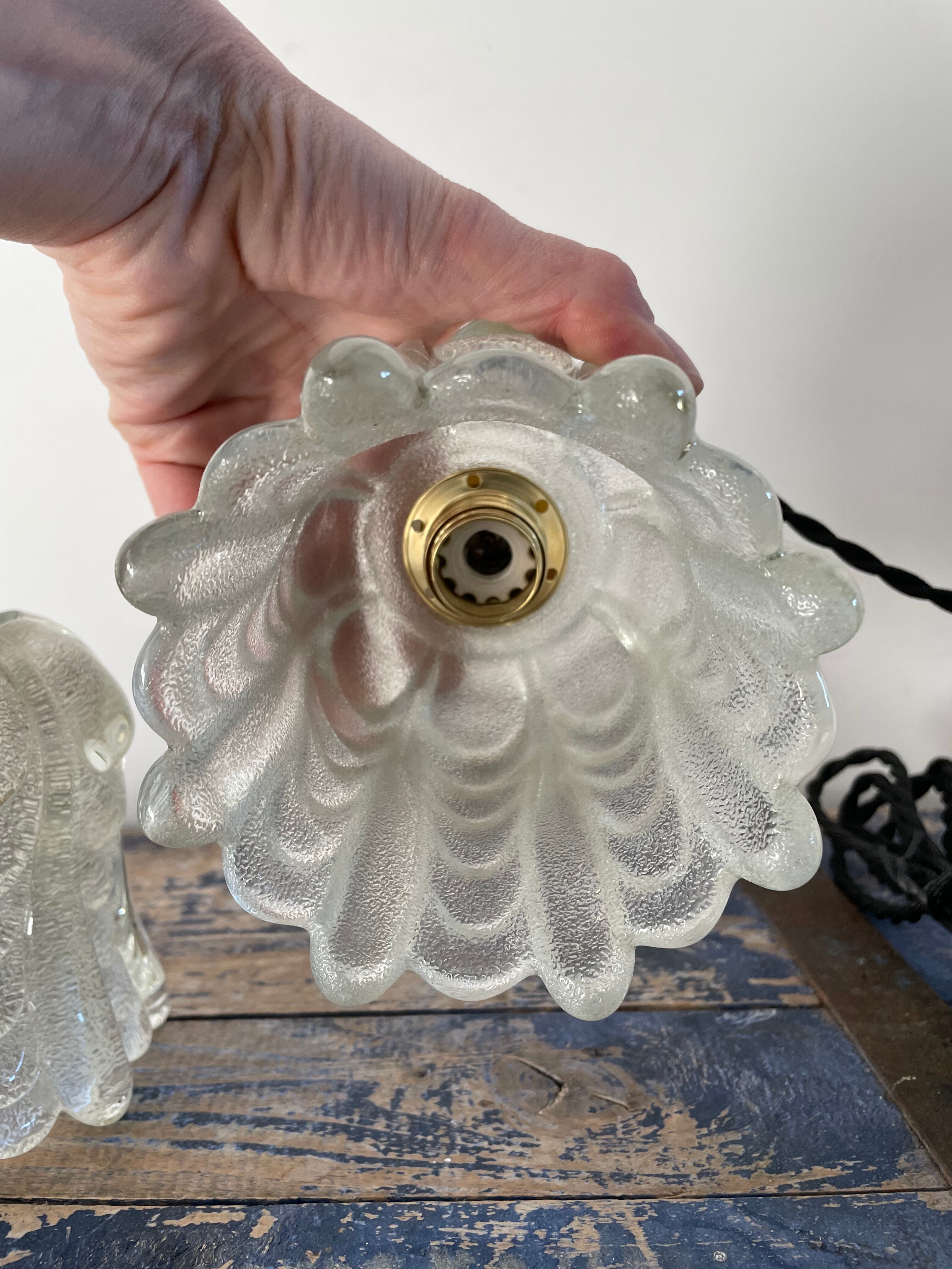 Set of two vintage electric chiseled glass handhelds