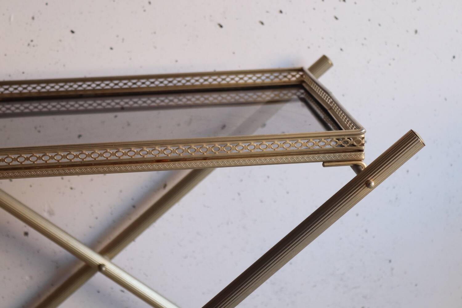 Serving tray, vintage serving tray in smoked glass and gold metal