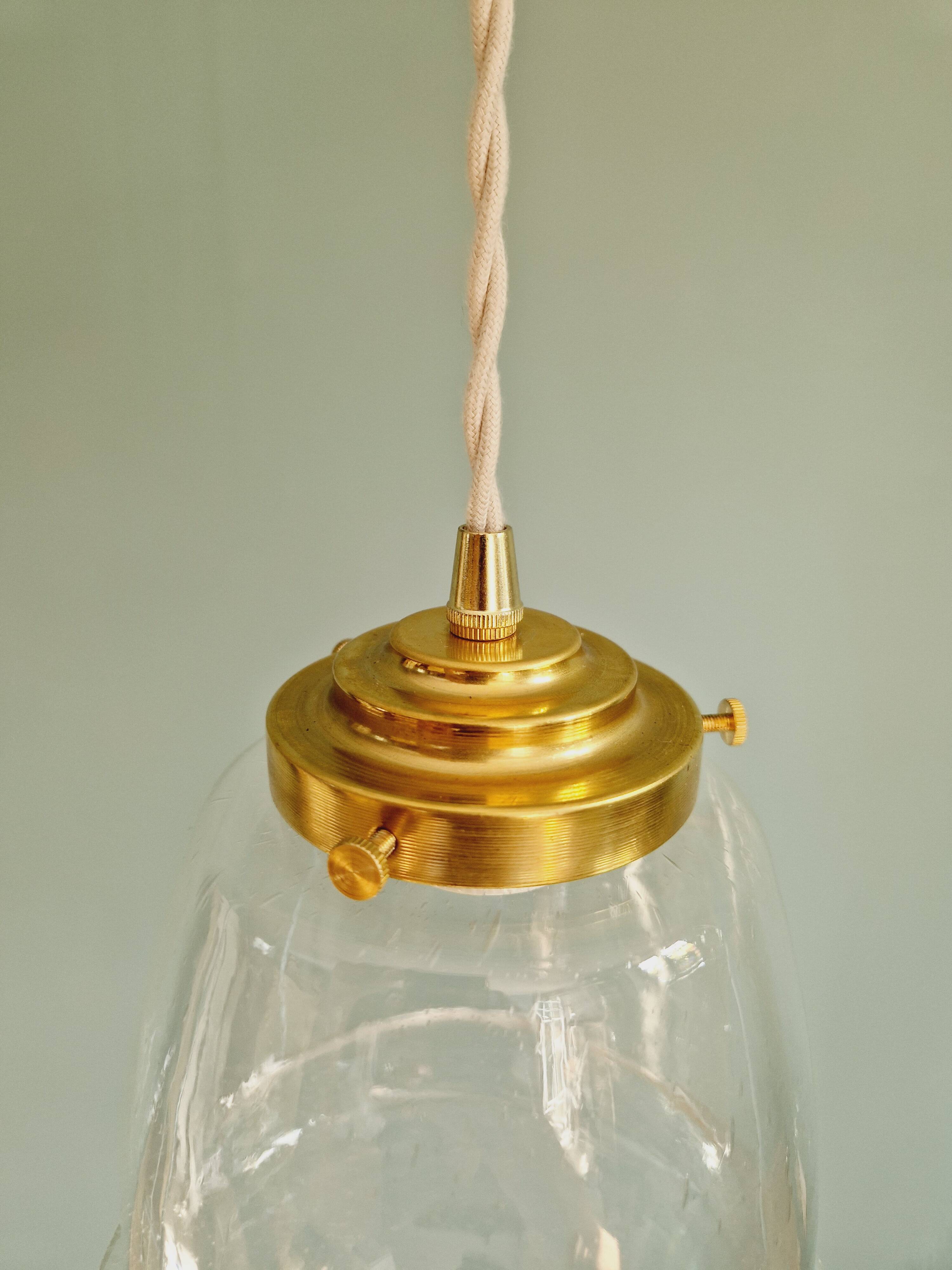 Vintage pendant light in transparent bubbled glass, 70s