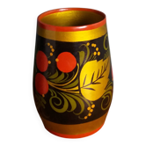 Vase Khokhloma artisanat russe en bois laqué, décor peint à la main