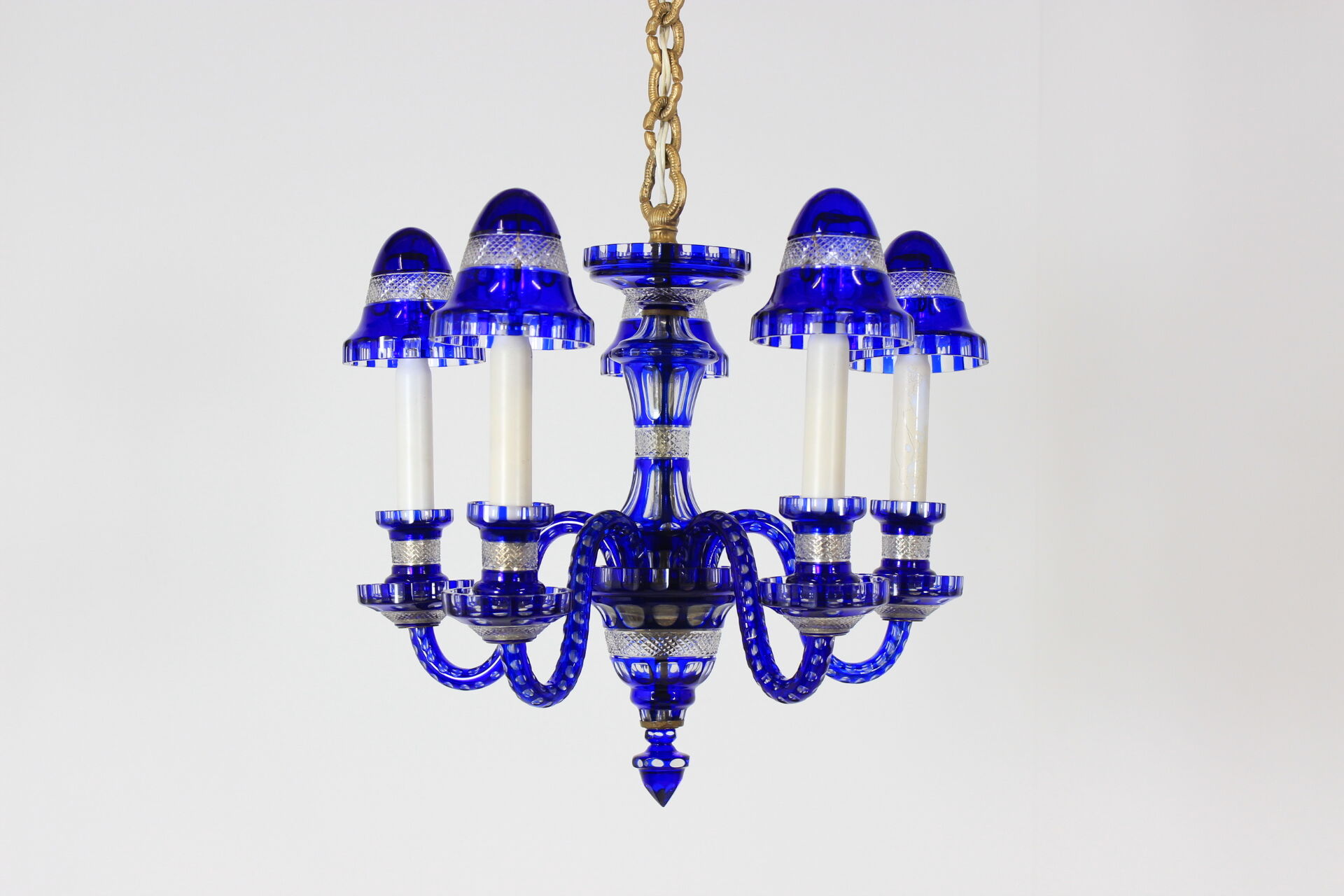 1940s Blue All Glass Chandelier, Czechoslovakia