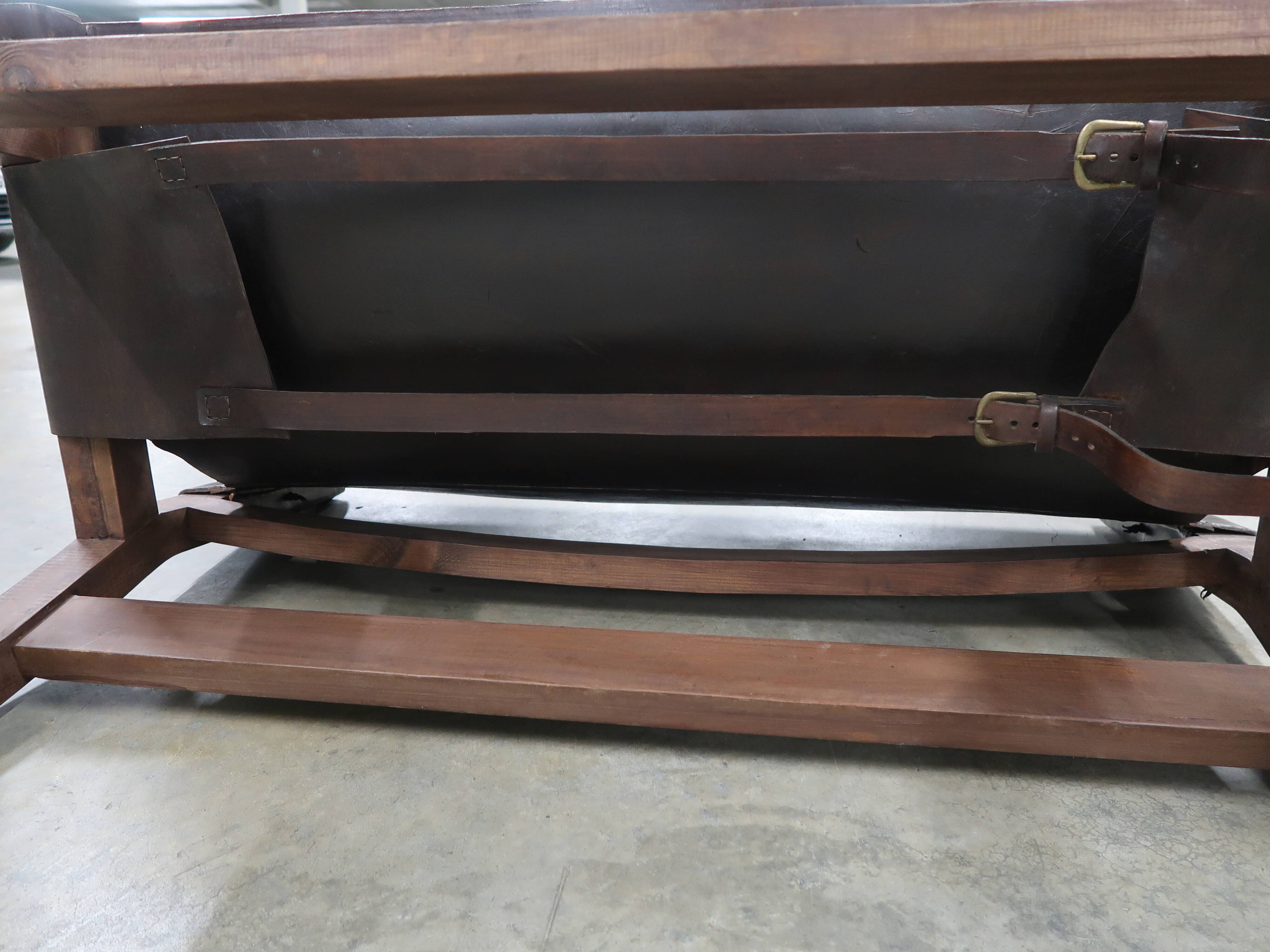 20th century leather and wood bench
