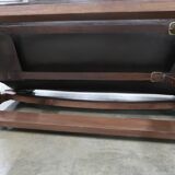 20th century leather and wood bench