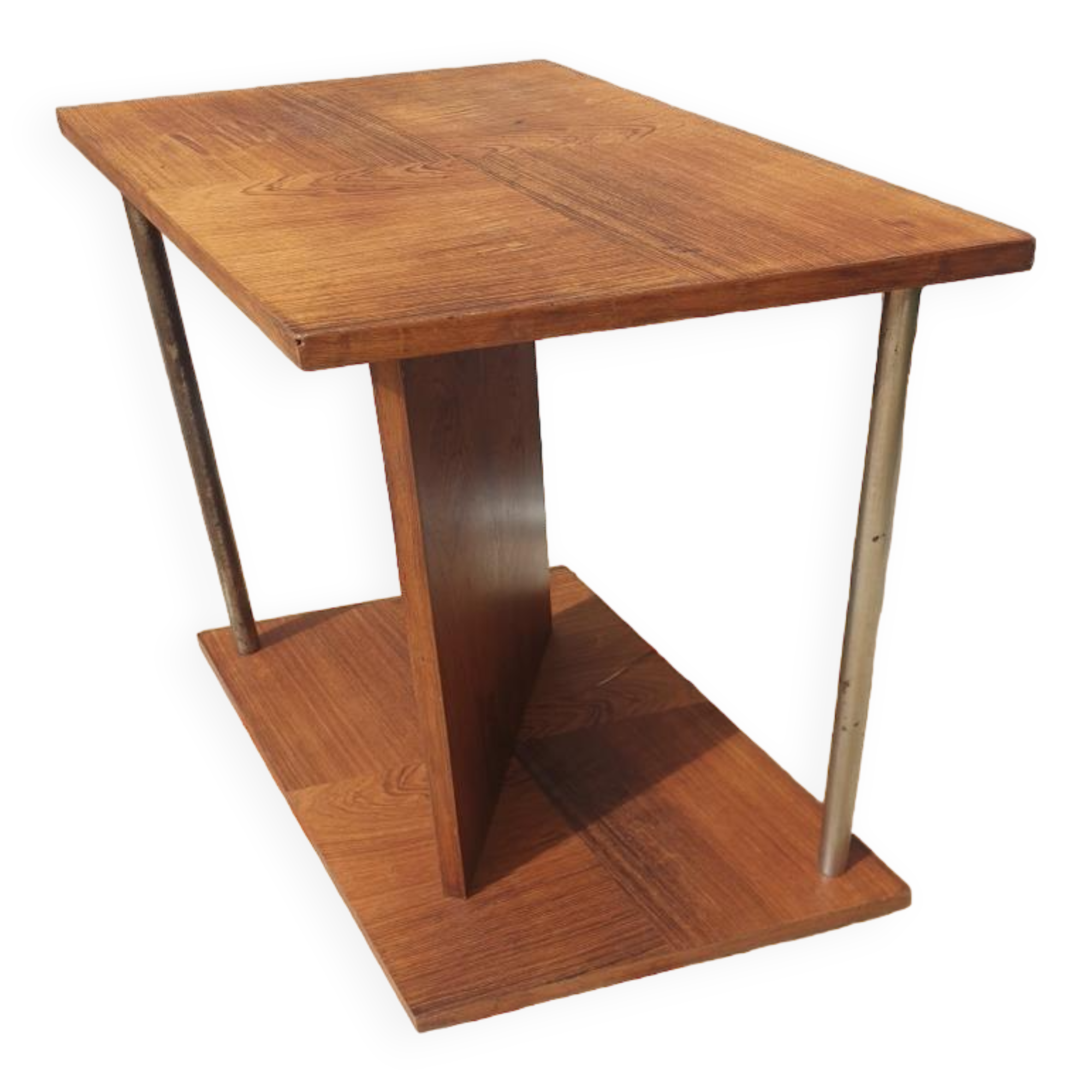 Modernist side table Art Deco Walnut and chromed steel