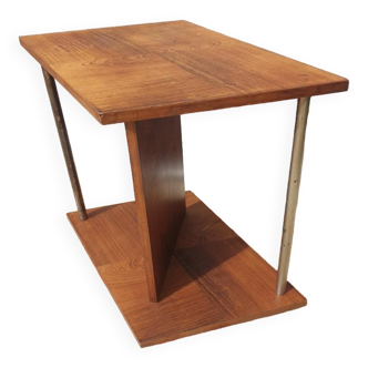 Modernist side table Art Deco Walnut and chromed steel