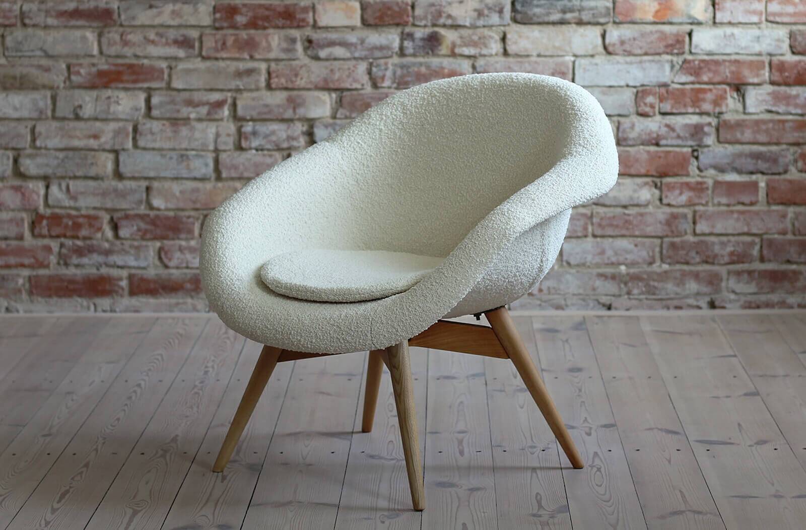 Mid Century Modern Lounge Chair, Czech Republic, 1950s, French Boucle Fabric