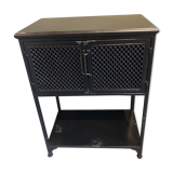 Black industrial glass cabinet with Louvre doors
