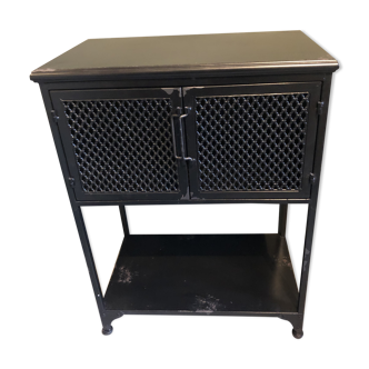 Black industrial glass cabinet with Louvre doors
