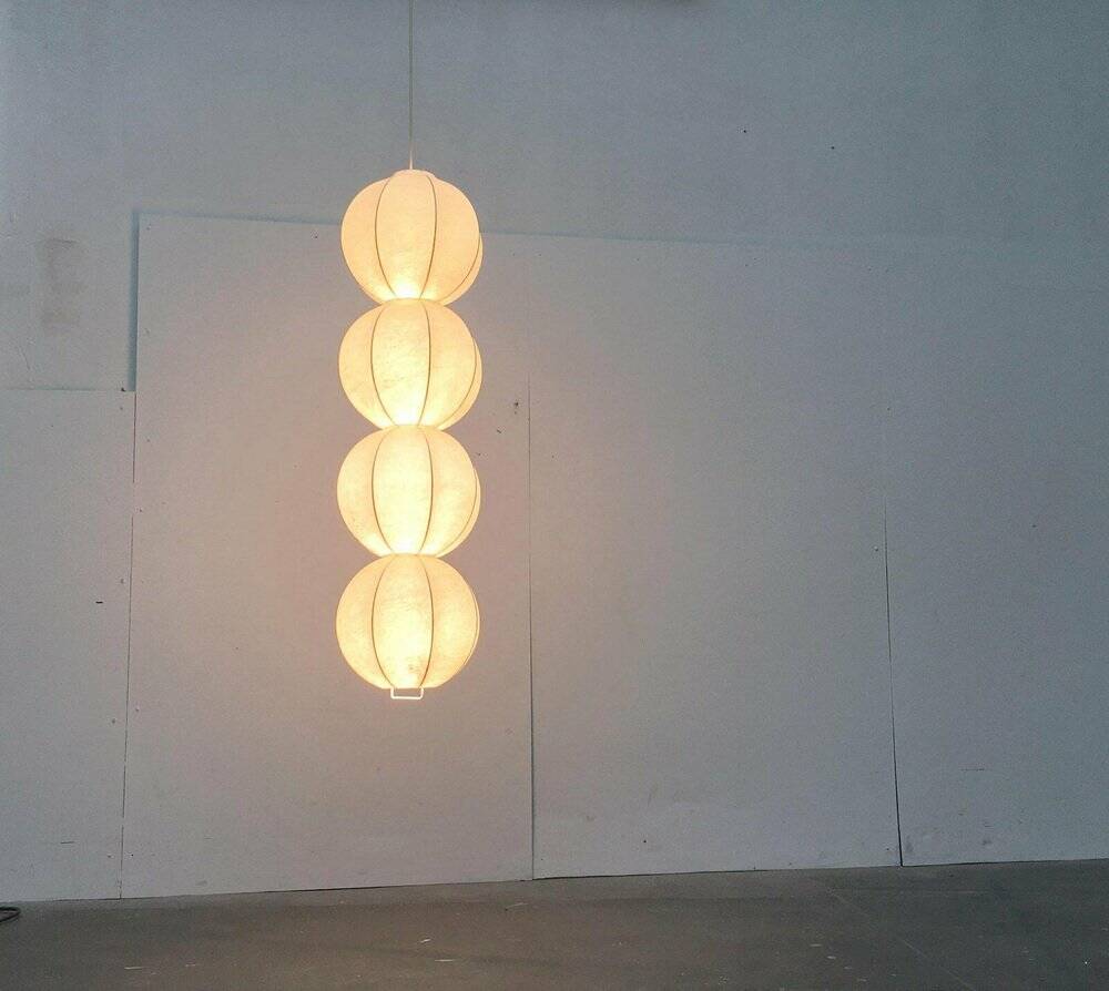 German cocoon pendant lamp from the mid-century by Friedel Wauer for Goldkant Leuchten, 1960s.