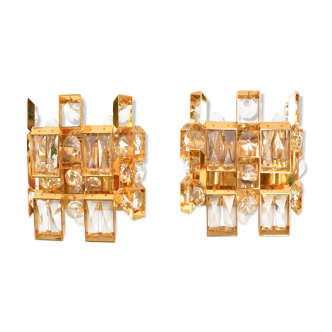 A pair of exclusive gold-plated crystal wall lamps, Palwa, Germany, 1960s