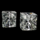 Pair of cubic candlesticks in bohemian crystal
