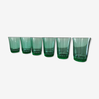 6 anciens verres à eau vert émeraude