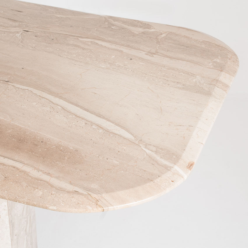 Vintage dining table. Travertine marble. Italy, 90s.