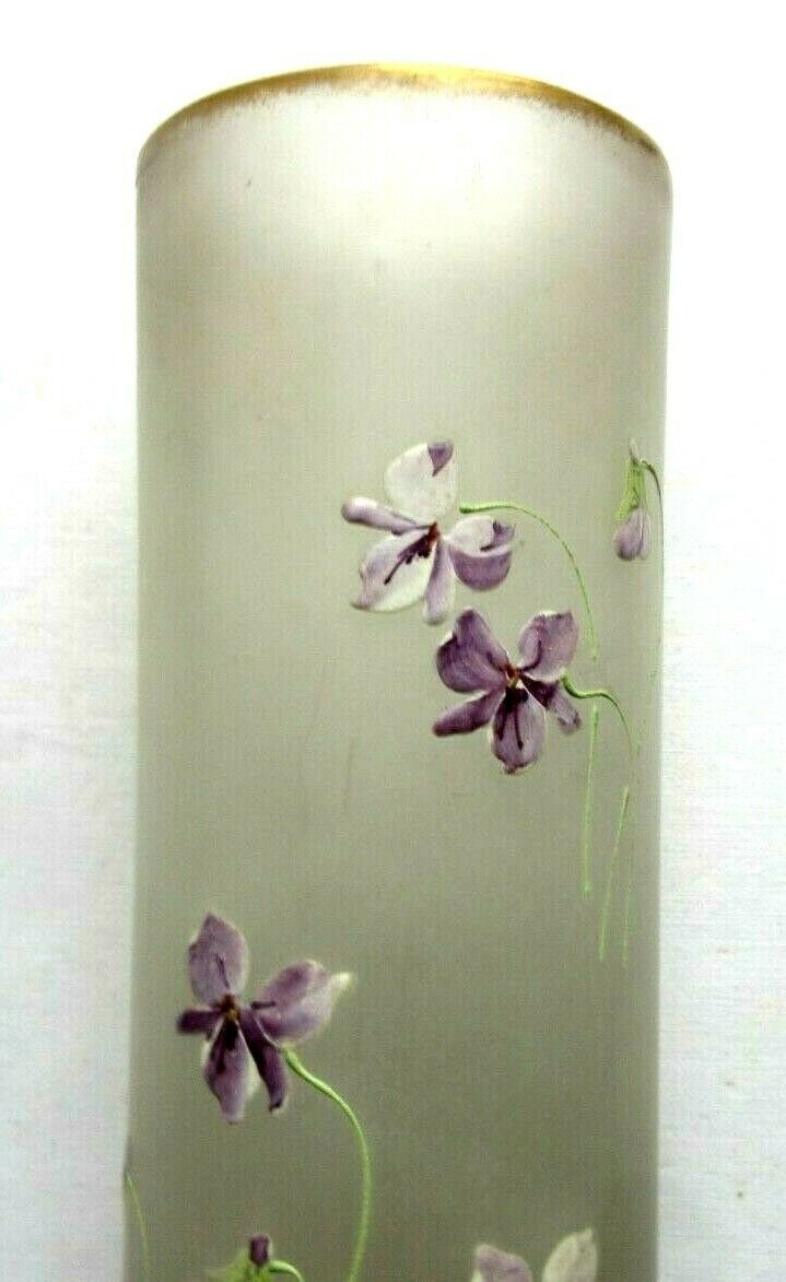 Large vase art nouveau opaque glass emaille legras: violet seedlings