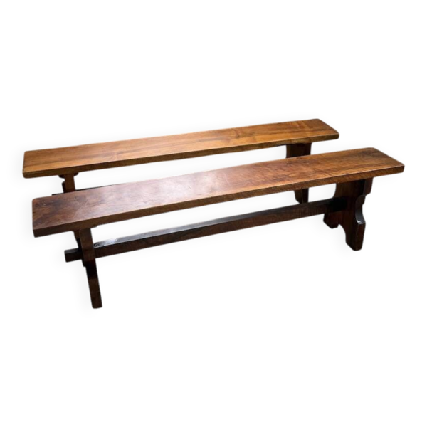 Paire de bancs noyer 1900