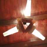 3-spoke chandelier with tulips chiseled in glass 1960, in varnished wood