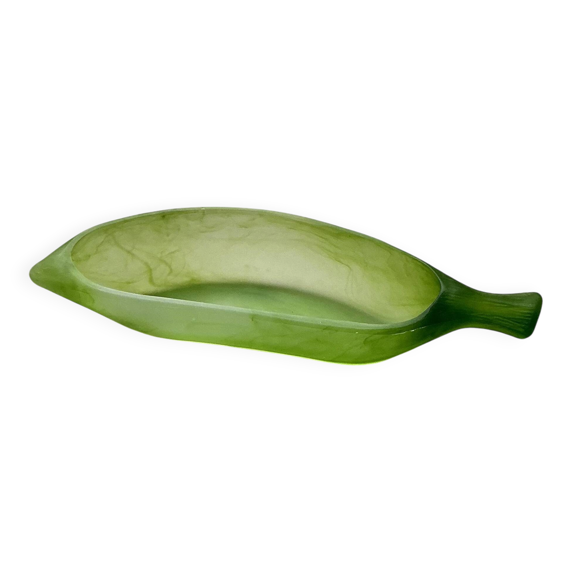 Art Deco organic coupe La Rochère in frosted jade green glass – France