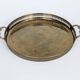 Vintage decorative brass tray, pierced edge and floral handles.