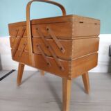 Sewing box worker wood feet compass vintage Scandinavian style