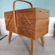 Sewing box worker wood feet compass vintage Scandinavian style