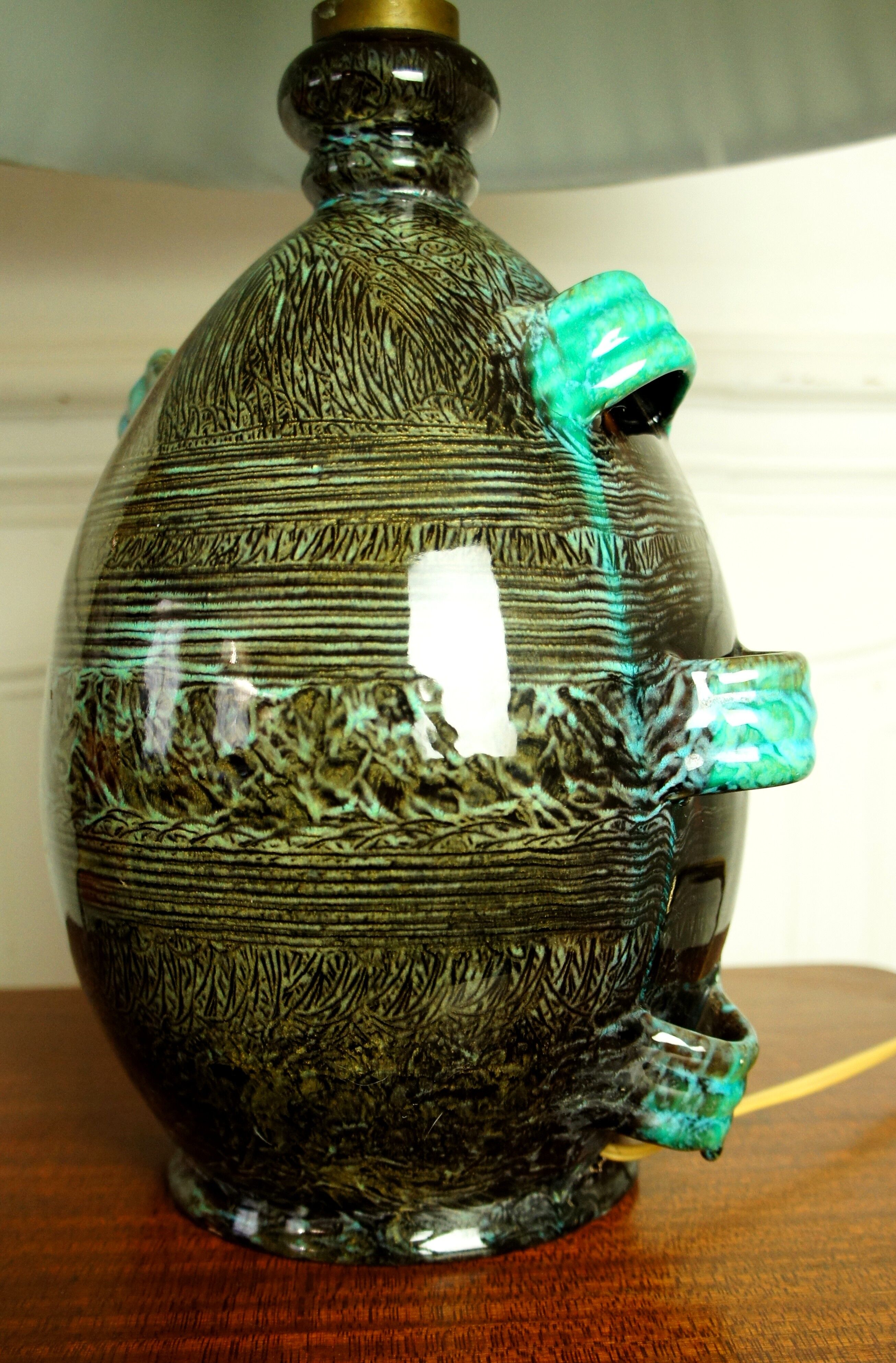 Ceramic lamp signed "Accolay Yonne" vintage