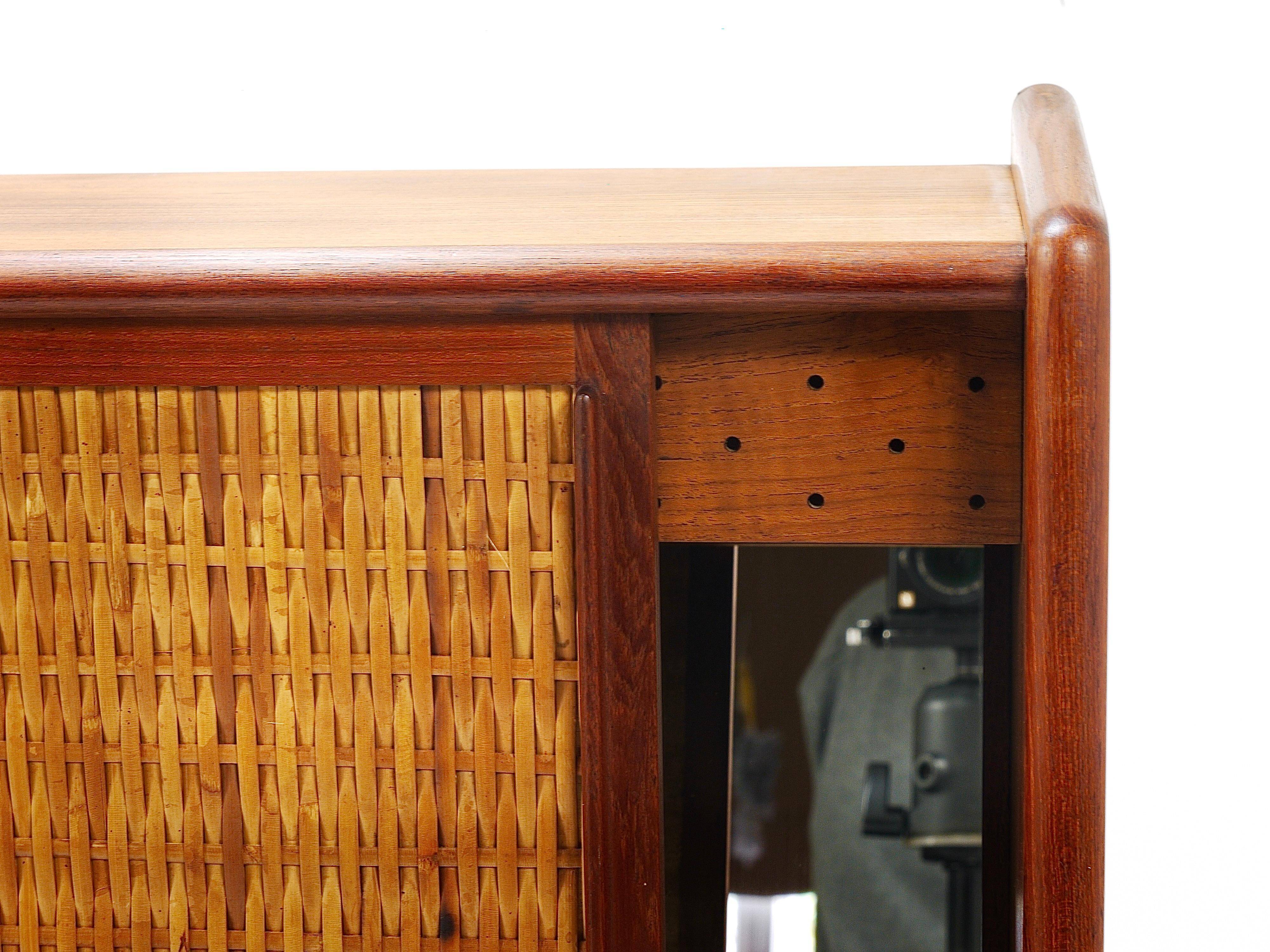 Arne Wahl Iversen Wall Mirror & Shelf Cabinet, Teak & Cane for Brenderup Denmark