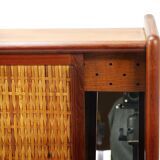 Arne Wahl Iversen Wall Mirror & Shelf Cabinet, Teak & Cane for Brenderup Denmark