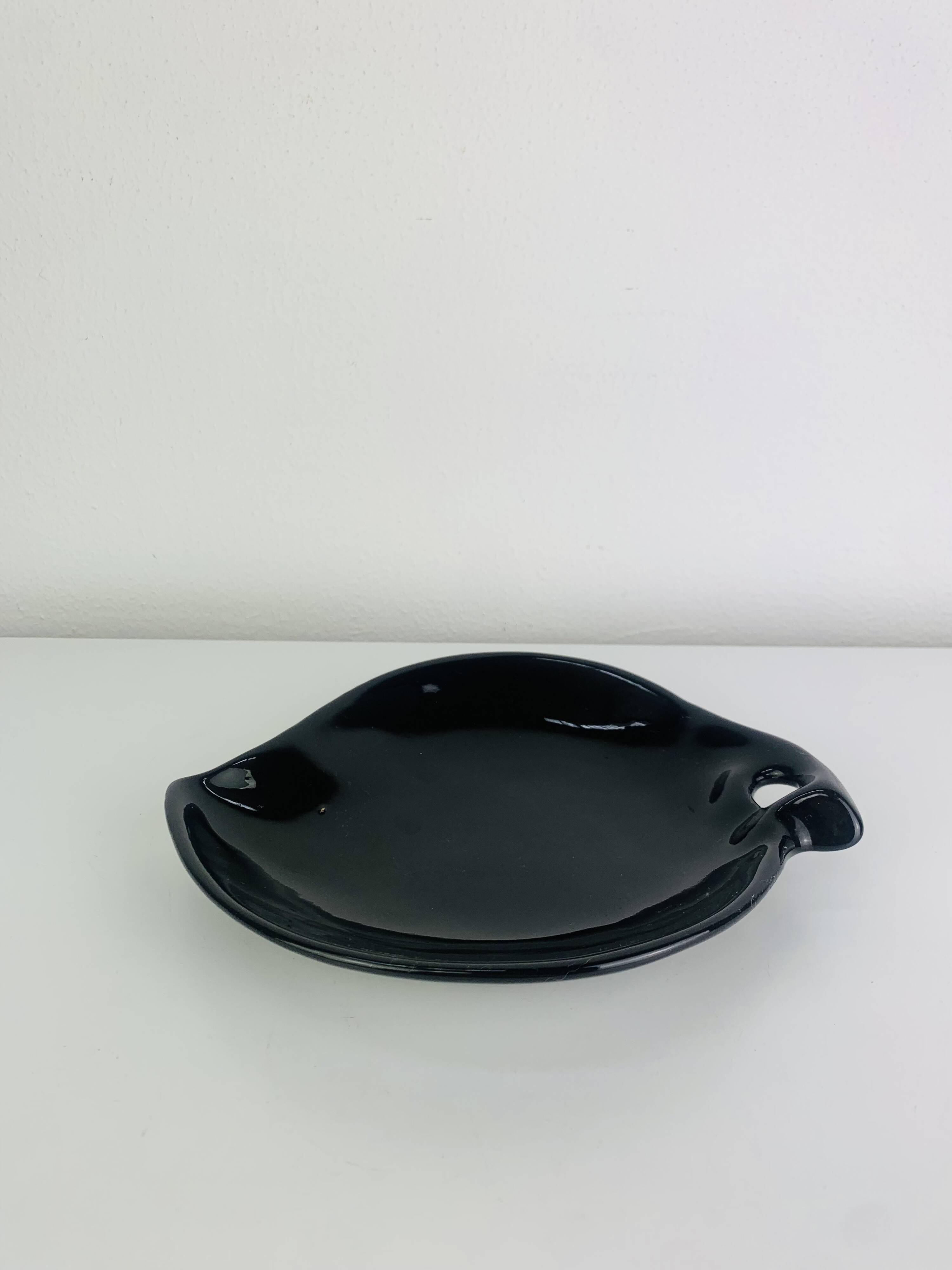 Black ceramic catchall, organic shape, vintage.