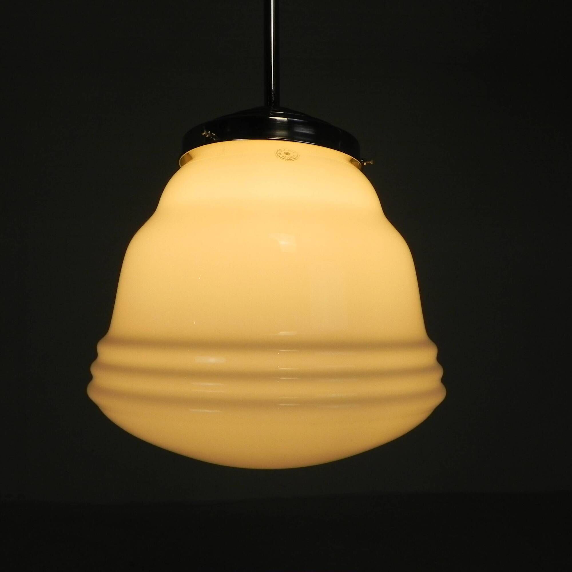 Art Deco suspension with opaline lampshade, Val St Lambert, 1930s