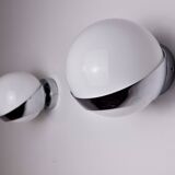 Pair of Space-age wall lights by Marca SL, white opaline, Spain, 1960