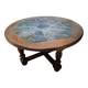 Round coffee table in solid oak and slate / signed Motard