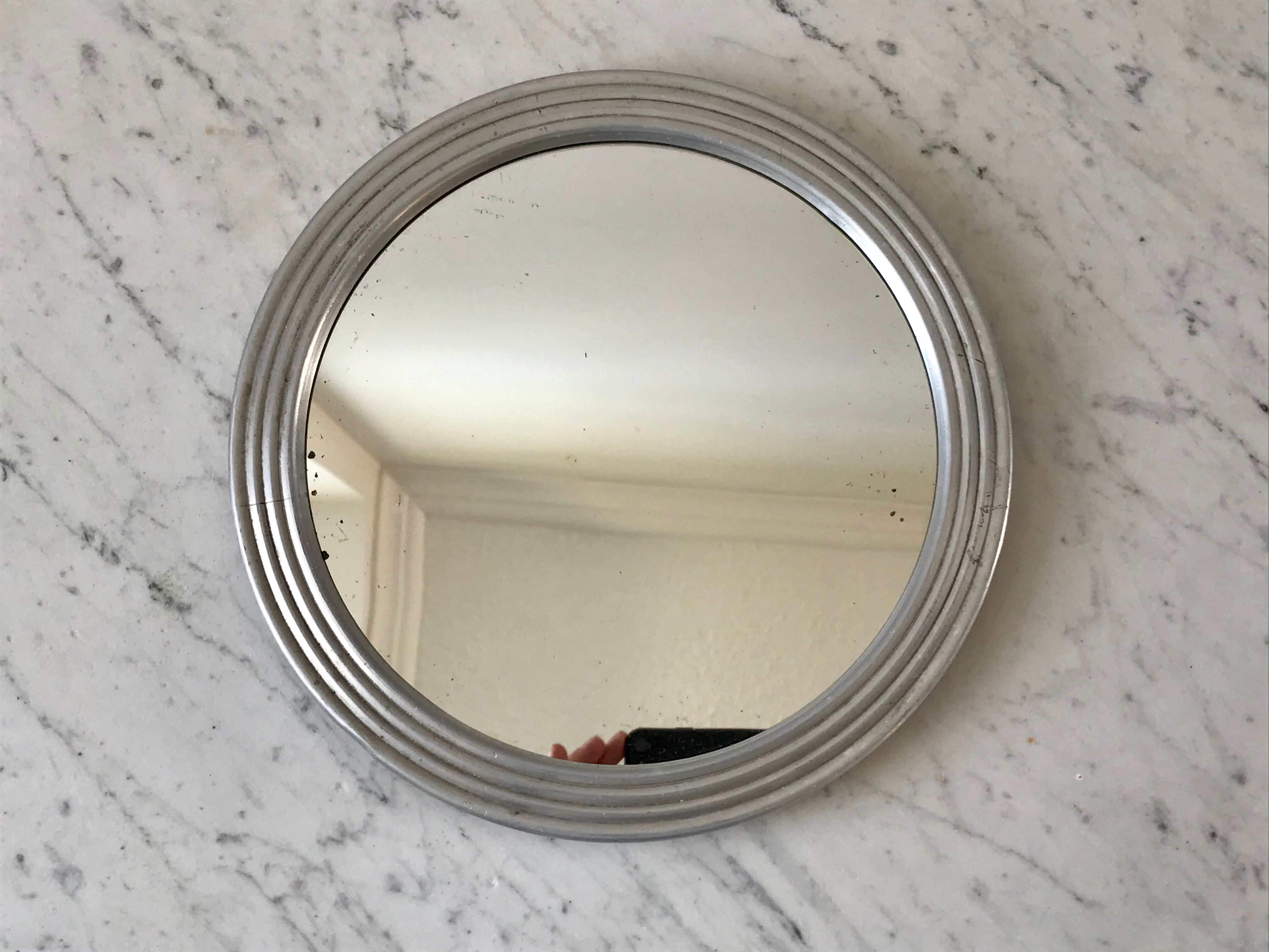 Plateau miroir rond argenté années 50