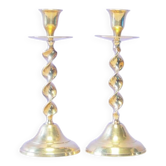 Set of 2 twisted brass candlesticks
