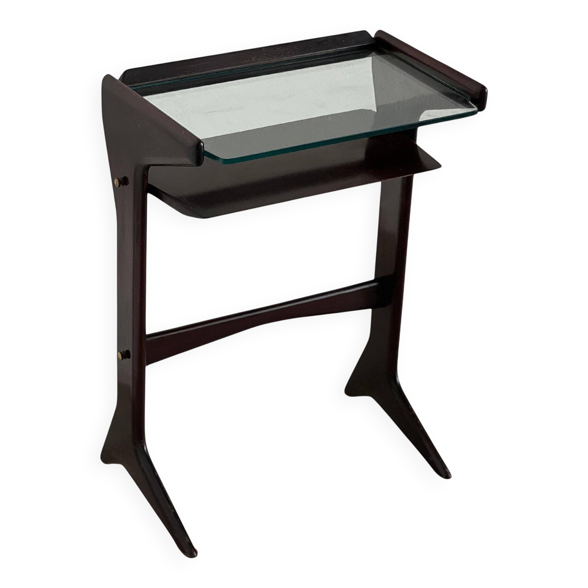Petite console/table d'appoint en bois et verre des années 1950 Ico Parisi
