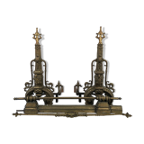 Lot of a pair of chenets and front of gilded bronze fireplace, nineteenth