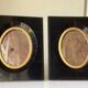 Pair black vintage bakelite frames 14.5 cm x 12.5 cm glass 8.5 cm x  6 cm