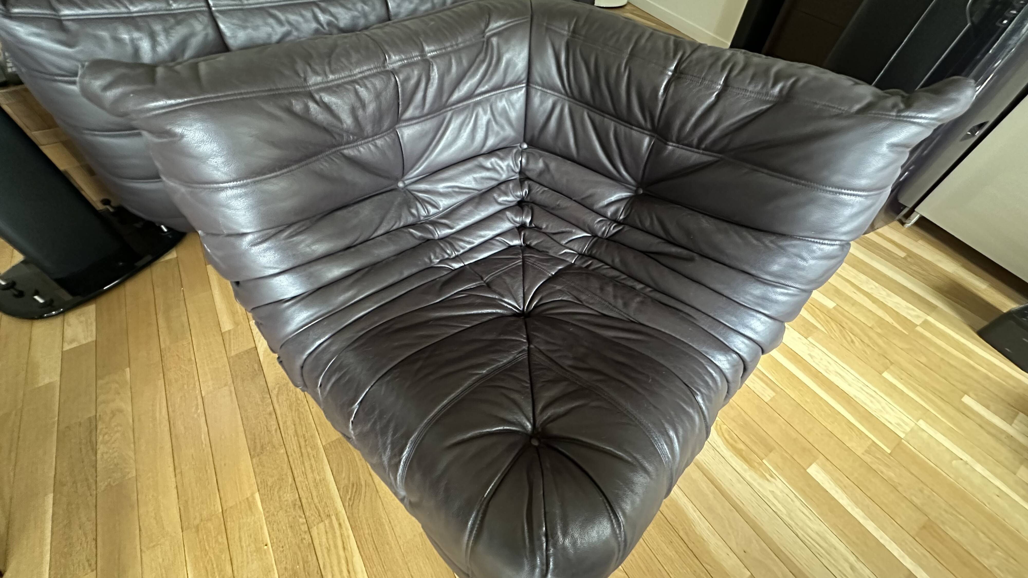 Togo corner sofa in Indiana Ink leather (2 two-seater benches and 1 corner piece)